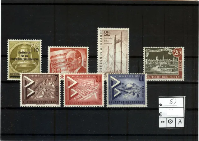 BERLIN Markenlot-1956, Mi.Nr. 155, 156, 157, 159, 160-162 postfrisch mit Falz