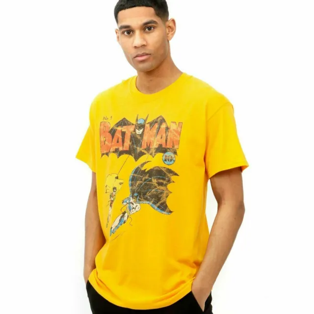 Official DC Comics Mens Batman No.1 T-shirt Gold Sizes S - XXL