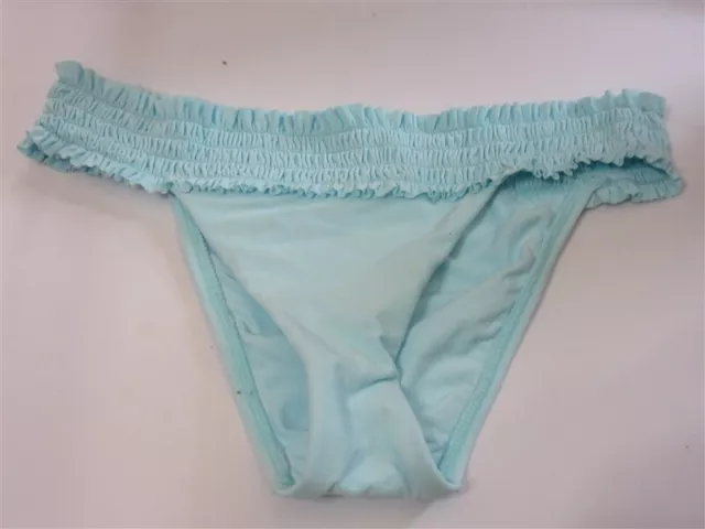 NWOT Pilyq Cabana Blue Solid M Smocked Band Cheeky Bikini Swim Bottoms #108348