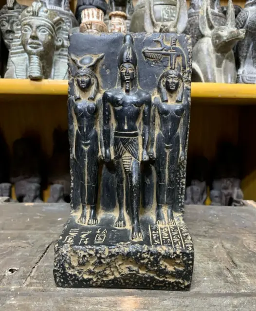 Antique statue of Goddess Osiris, Isis, Horus Ancient Egyptian mythology Rare BC