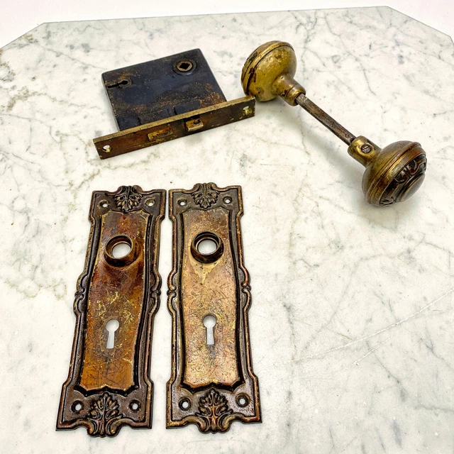 ANTIQUE VICTORIAN SKELETON Key Door Lock Set with Escutcheons £65.06 ...