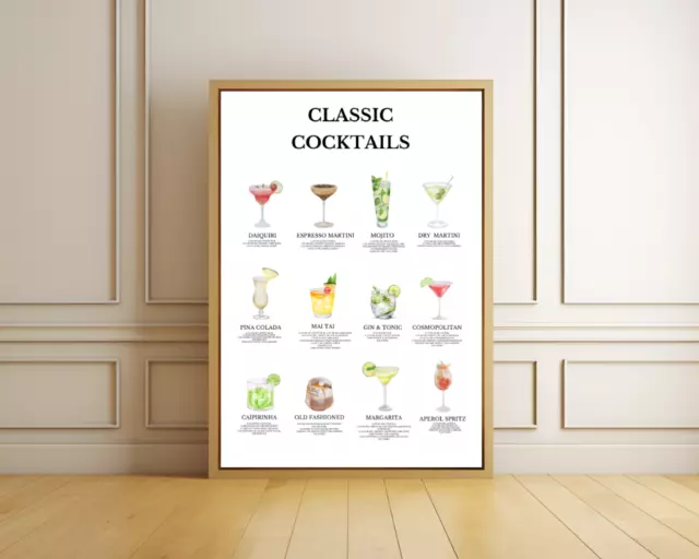 Classic Home Bar Cocktail Collection | Vintage Decor Wall Digital Art Poster