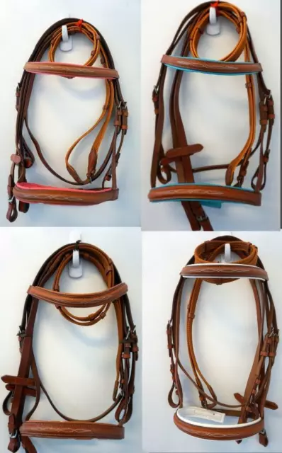 FANCY Stitch NB BB English Bridle Reins FULL/cOB Padded Teal Pink White Tan!