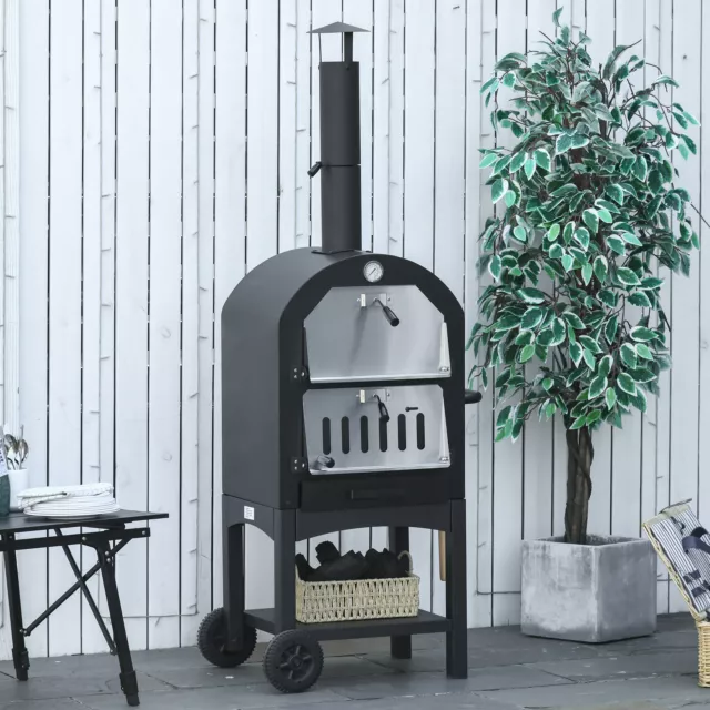 Outsunny Pizzaofen Outdoor Grillofen mit Schornstein Zubehör 3-Tier für BBQ