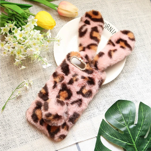 Peluche Lapin Téléphone Cas De Mode Strass Hiver Garder Chaud 2