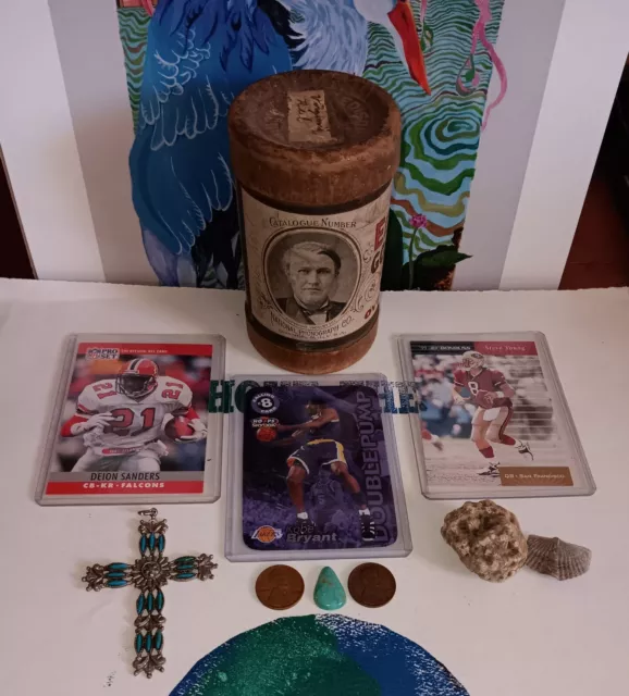 Junk Drawer Lot Cross Pendant Kobe Bryant Wheat Cents Edison Record Turquoise