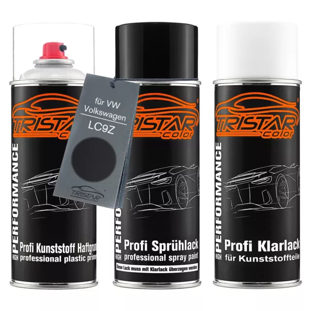 Autolack Spraydosen Set für Kunststoff für VW Volkswagen LC9Z Black Magic Perl