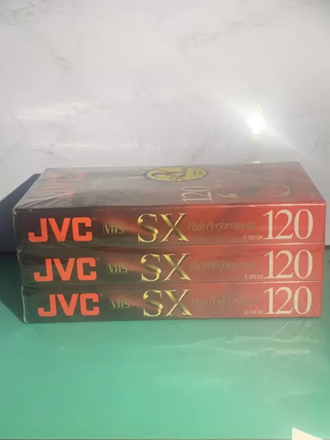 Lot of 3 JVC VHS Blank Video Tapes T-120 SX 6 Hour High Performance New Sealed