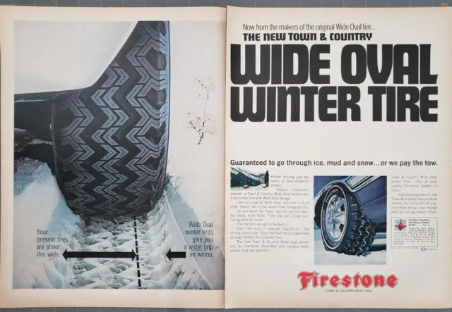 1967 Firestone Winter Tires Town & Country Wide Oval Deep Snow 2 Page Print Ad
