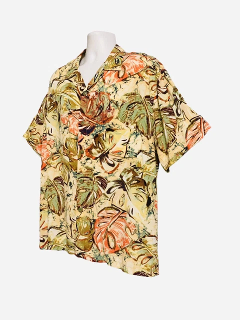Jams World Mens Size Large  Marble Fern Hawaiian Button Up Shirt