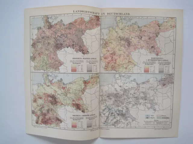 Alte Landkarte  "Landwirtschaft in Deutschland" Original - Lithographie um 1900