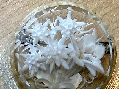 Vintage reverse carved lucite flowers pin brooch