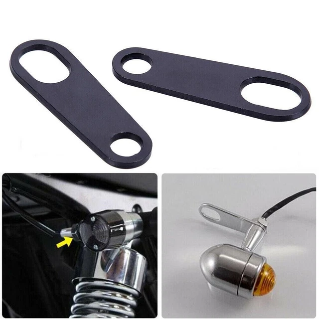 2-Pack Universal Motorcycle Turn Signal Brackets - Black/Silver Metal Relocation Holders For 10mm Threaded Lights