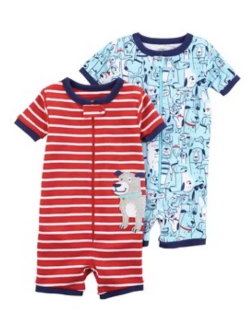 Carters Baby Boy Rompers Outfits Size 12 Months Dog Pajamas Pj’s NWT Summer