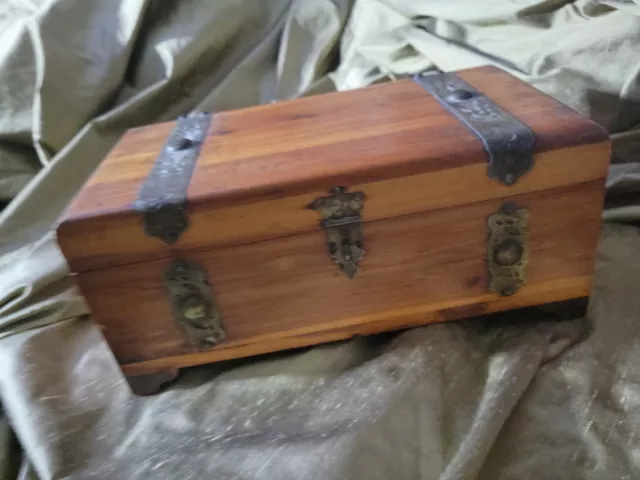 cedar and brass miniature trunk jewelry box treasure chest trinkets vintage