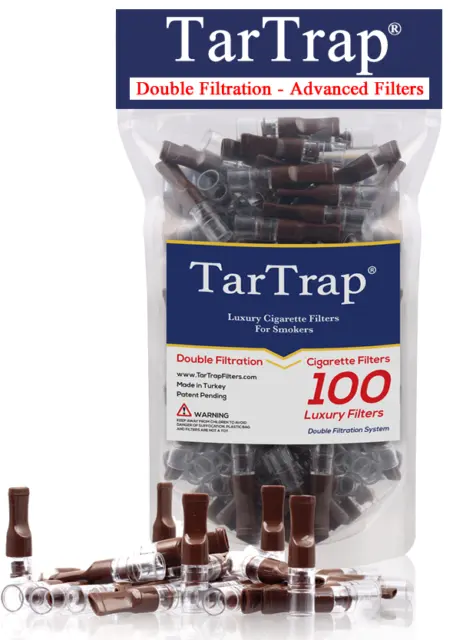 TarTrap 100 Double Filtration Premium Cigarette Filters, Block Nic Tar Bar Out