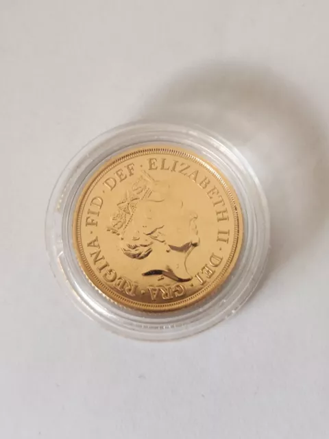 Gold sovereign coin. 2019. Uncirculated + capsule. Queen Elizabeth II gold coin