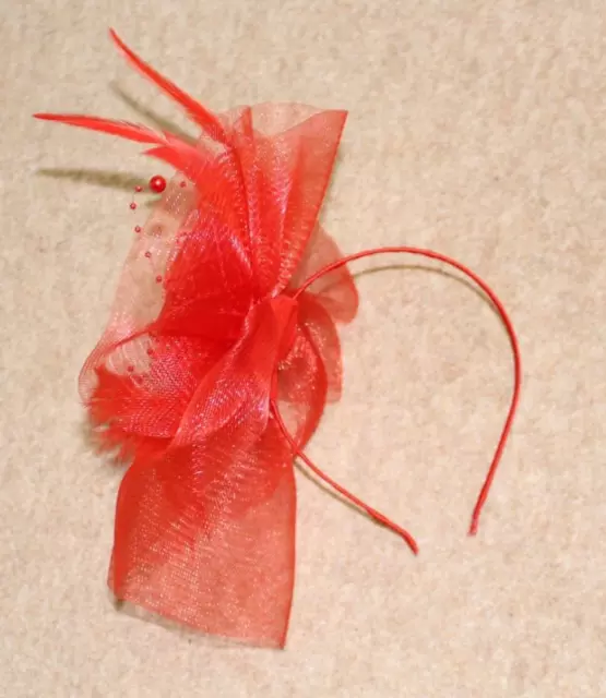 Red Mesh Feather fascinator Hat headband   Ascot, Wedding Formal