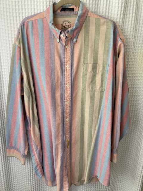VTG 90’s Mens BD Baggies ￼ Colorful Stripes ￼USA Button Down L/Sl Shirt XXL BIG!