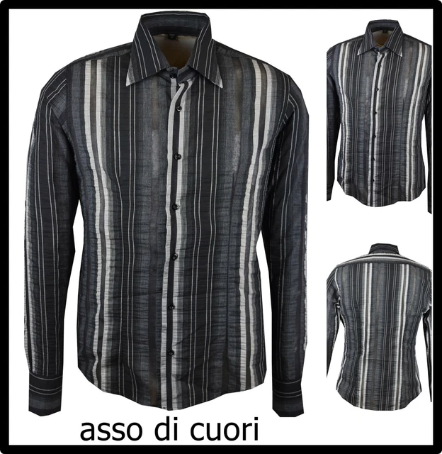 camicia uomo slim fit manica lunga misto cotone m elegante classica a righe nera
