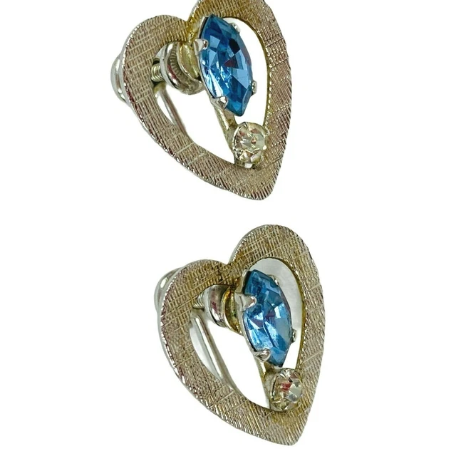 Vintage Van Dell Sterling Silver Heart Love Screw Back Clip On Earrings