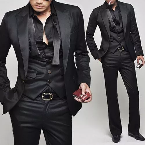 Hommes 3 Pièce Noir Costume Blazer Marié Mariage Soirée Smoking Manteau Pantalon