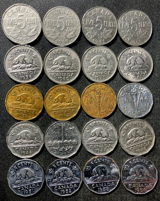 Old Canada Coin Lot - 1922-1954 - 8 DIFFERENT TYPE NICKELS - Great Group - #J6