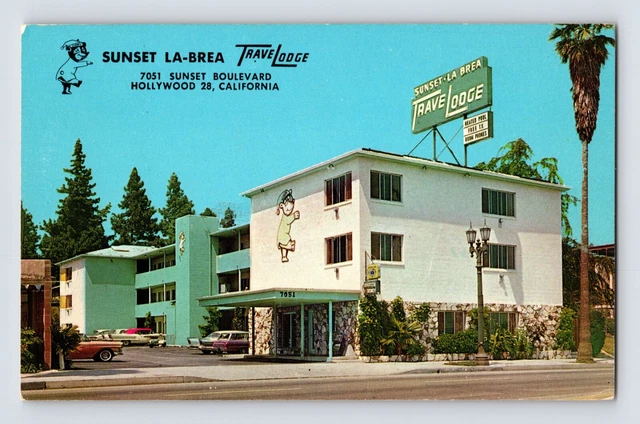 Postcard California Los Angeles CA Travelodge Sunset La Brea Motel 1960s Chrome