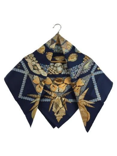 HERMES Scarf   Silk   Navy   All over pattern   Ladies