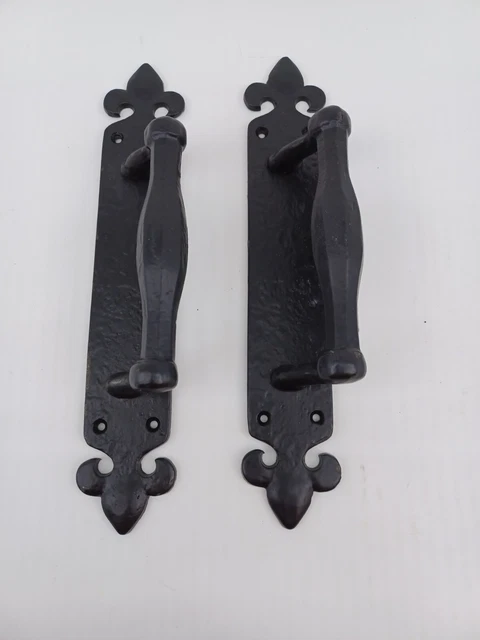 2 Cast Iron Handles Gate Pull Shed Door Barn Handle Drawer Pulls Durable Black 3