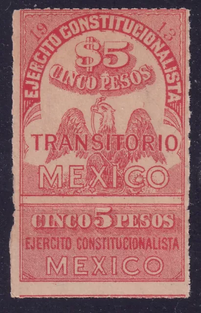 Mexico 1914  5 Peso Eagle & Snake Revenue with Talon, Full Gum u/m, High CV