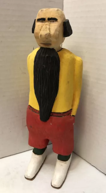 Vintage Hand Carved Painted Wooden Folk Art Figure Bearded Man