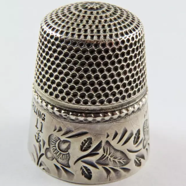 Antique Stern Bros. Flower Blossom & Leaf Size 11 Sterling Silver Thimble
