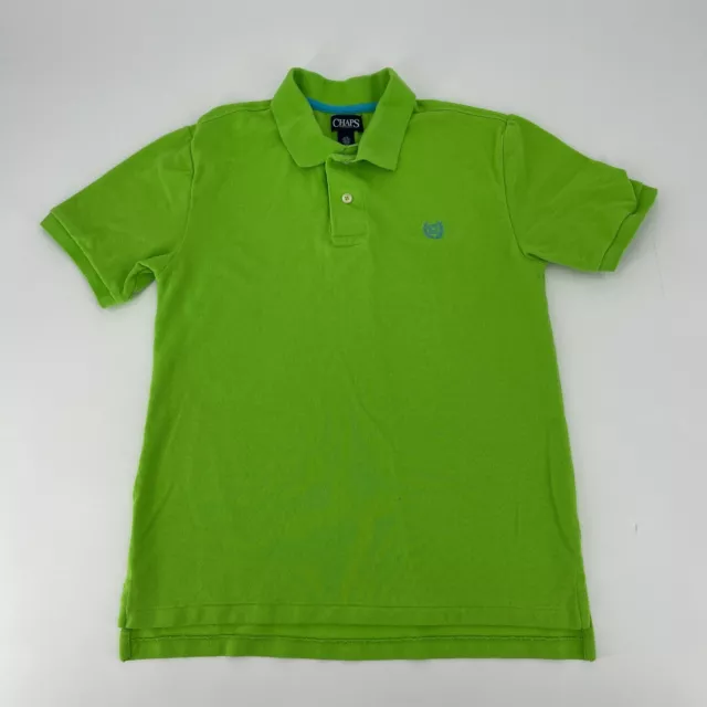 Chaps Polo Shirt Boys Size L 14/16 Lime Green Short Sleeve Pique Cotton Casual