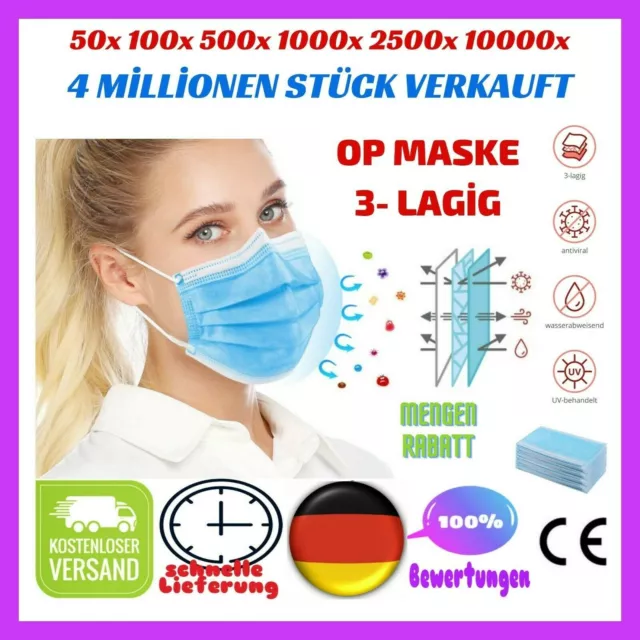 20-15000 Masken Einweg Mundschutz OP Masken Schutzmaske 3-lagig Atemschutz Maske 2