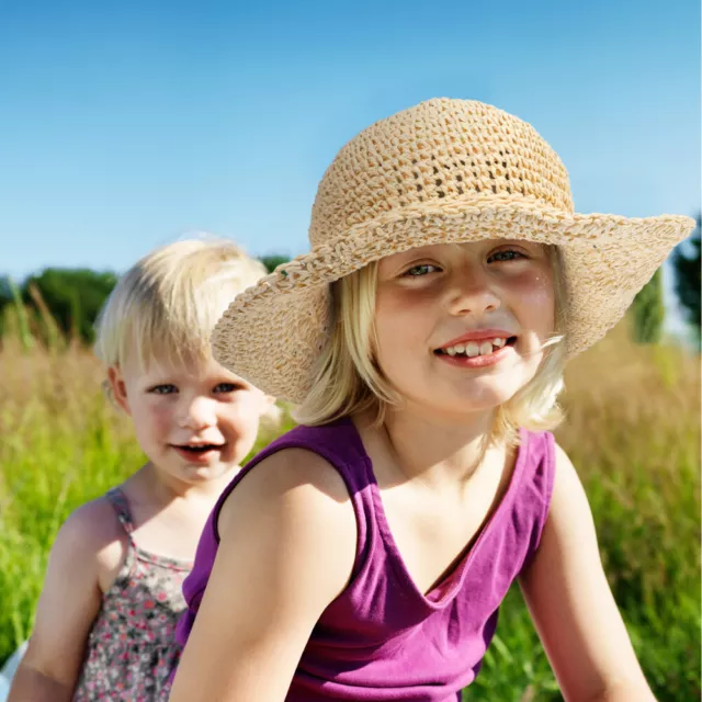 Kids Beach Hat Sun Hats for Babies Girls Straw Parent-child Baby Manual
