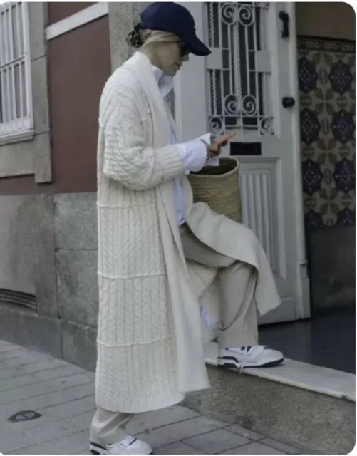 ZARA CREAM WHITE Long Cable Knit Coat Limited Edition 3597/157 Rare