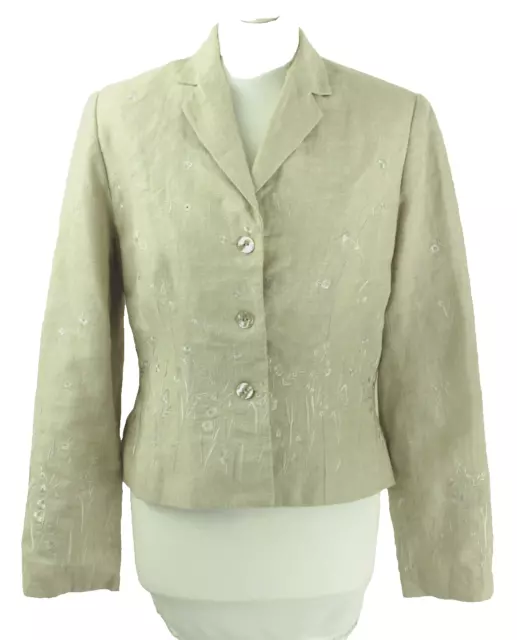 Vintage 90er Jahre Monsun Boho beige bestickt Blumenmuster Sommer Leinen Blazer Jacke 12