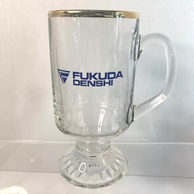 Fukuda Denshi Wine Glass/CupAdvertising Coffee/Tea Gold Rim - Rare!