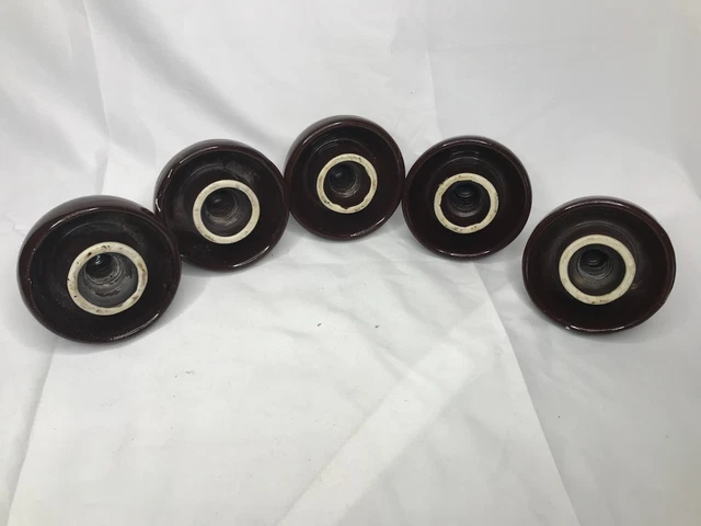 (5) Vintage 5" Brown Porcelain Ceramic INSULATORS USA