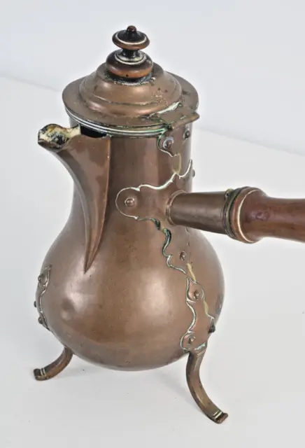 19th Art Nouveau Century Antique copper pot kettle hand made, chocolate or tea