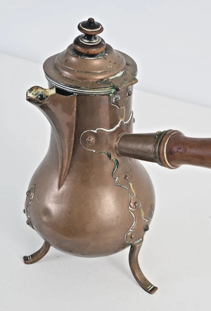 19th Art Nouveau Century Antique copper pot kettle hand made, chocolate or tea