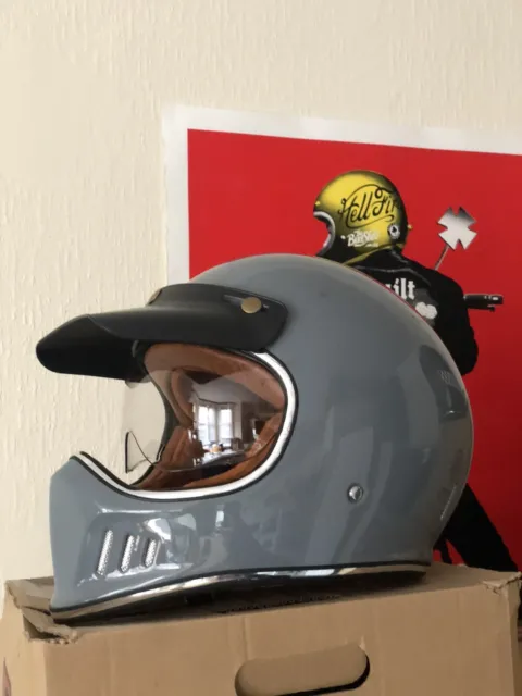 Motorcycle Helmet full face retro, glossy grey, size : M