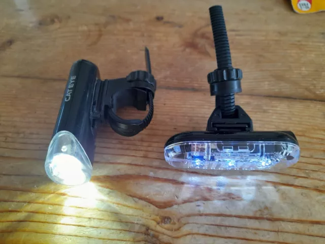 Cateye front bike lights x 2, opticube 3 led & omni 3 led both quick release.