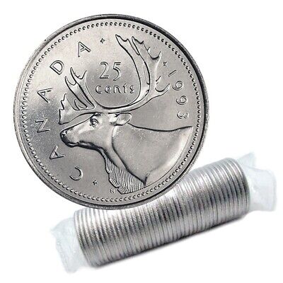 1993 Canadian 25 Cent Caribou Quarter From Original Mint Roll UNC BU