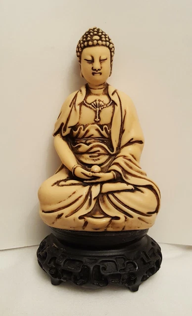 Vintage Thai Sitting Buddha Statue Gesture Resin Figurine Sculpture
