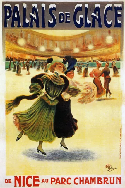 Ice Skating Girl Palais De Glace Nice Parc Chambrun French Vintage Poster Repro