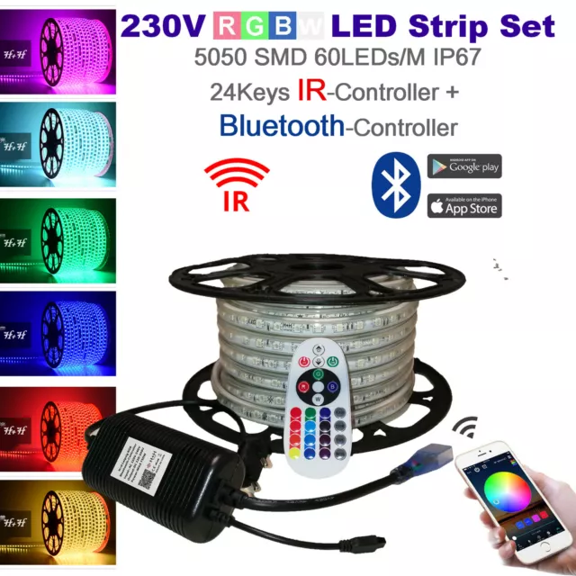 2-50M 230V RGB LED Streifen Strip 60LEDs/M RF IR Bluetooth WiFi Controller