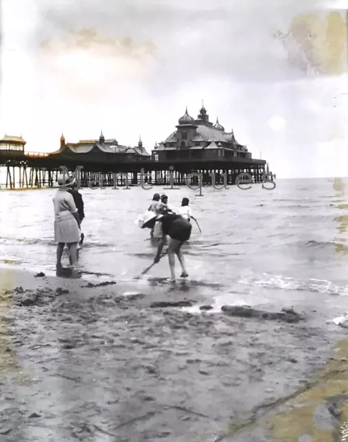 Vintage Photographic NEGATIVE of  ST. ANNES PIER 1920s 1930s Children On Beach