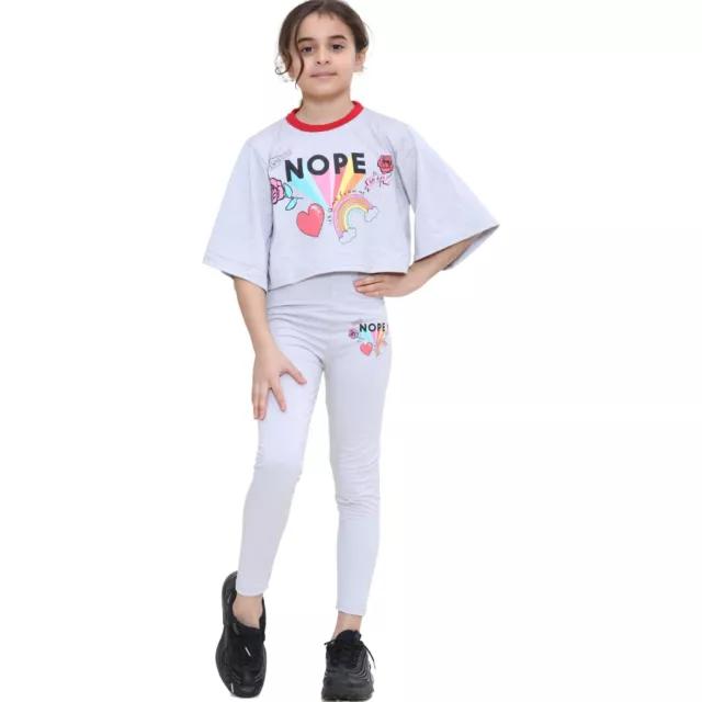 Girls Top Kids bell sleeves Nope Print Crop Top & Legging Set 5-13 Yrs